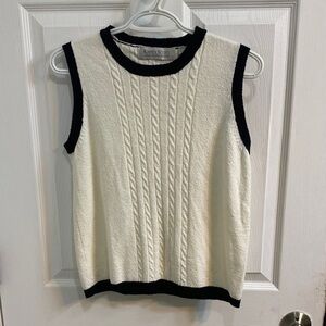 Karen Scott Sweater Vest Cable Knit Cream Black Acrylic Women’s Size Medium Twee